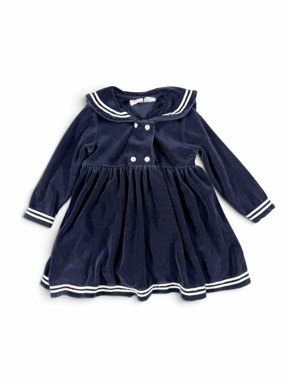 Vintage Good Lad Girls Velour Sailor Dress Navy White Nautical 4